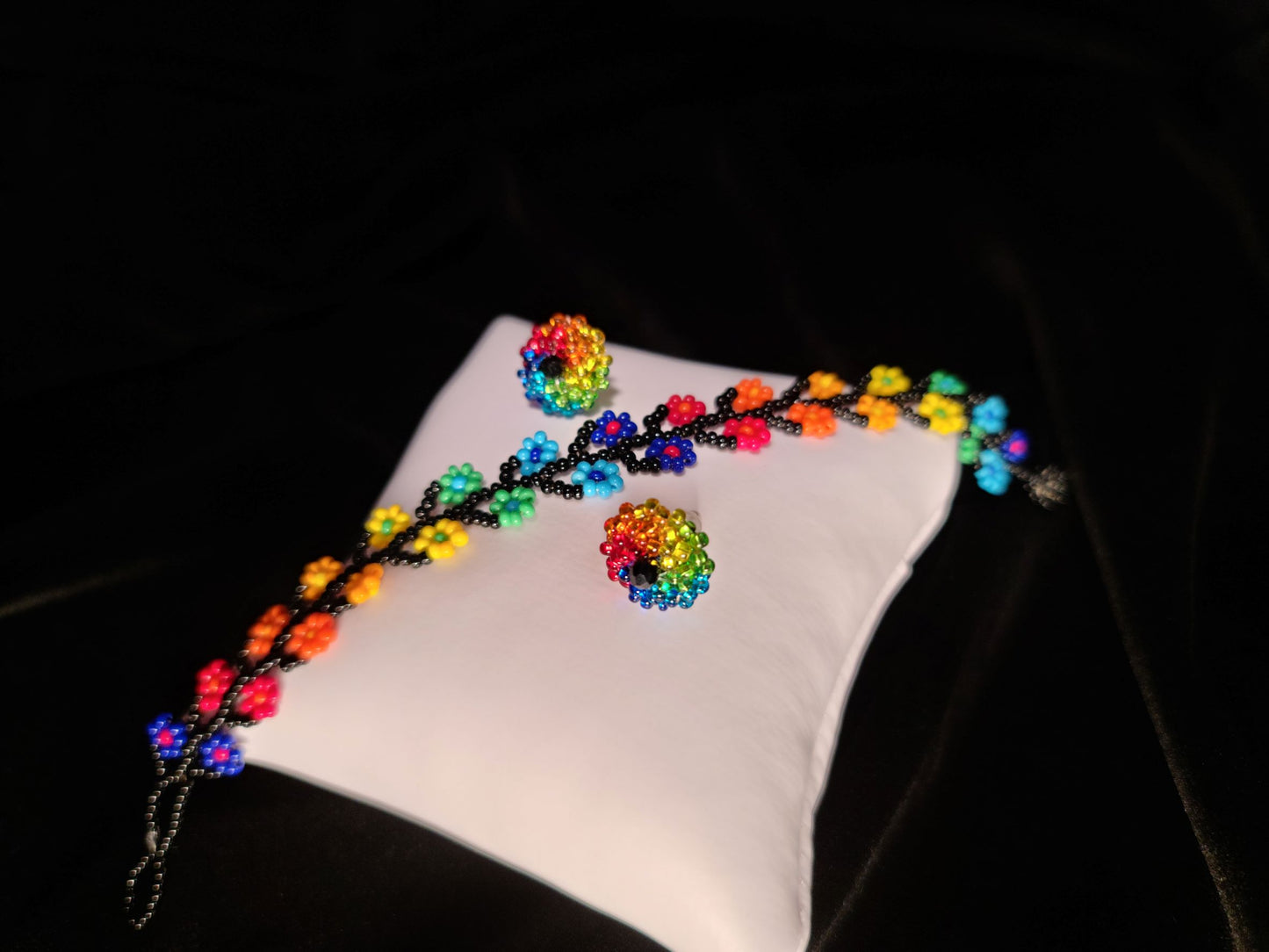 Black, Rainbow Bracelet & Black, Rainbow Bead Earrings - Das Vixen